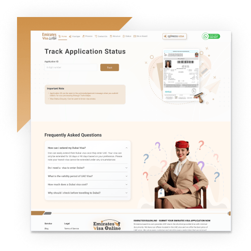 Screenshot of the Emirates Visa Online track application status page