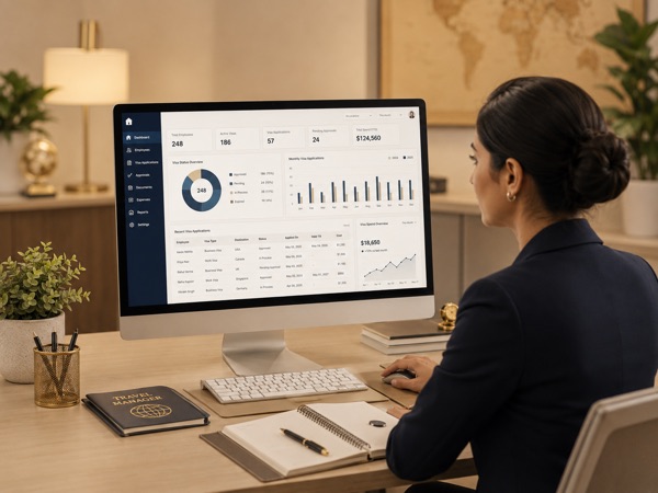 Administrator managing employee e-visa processes in an admin panel